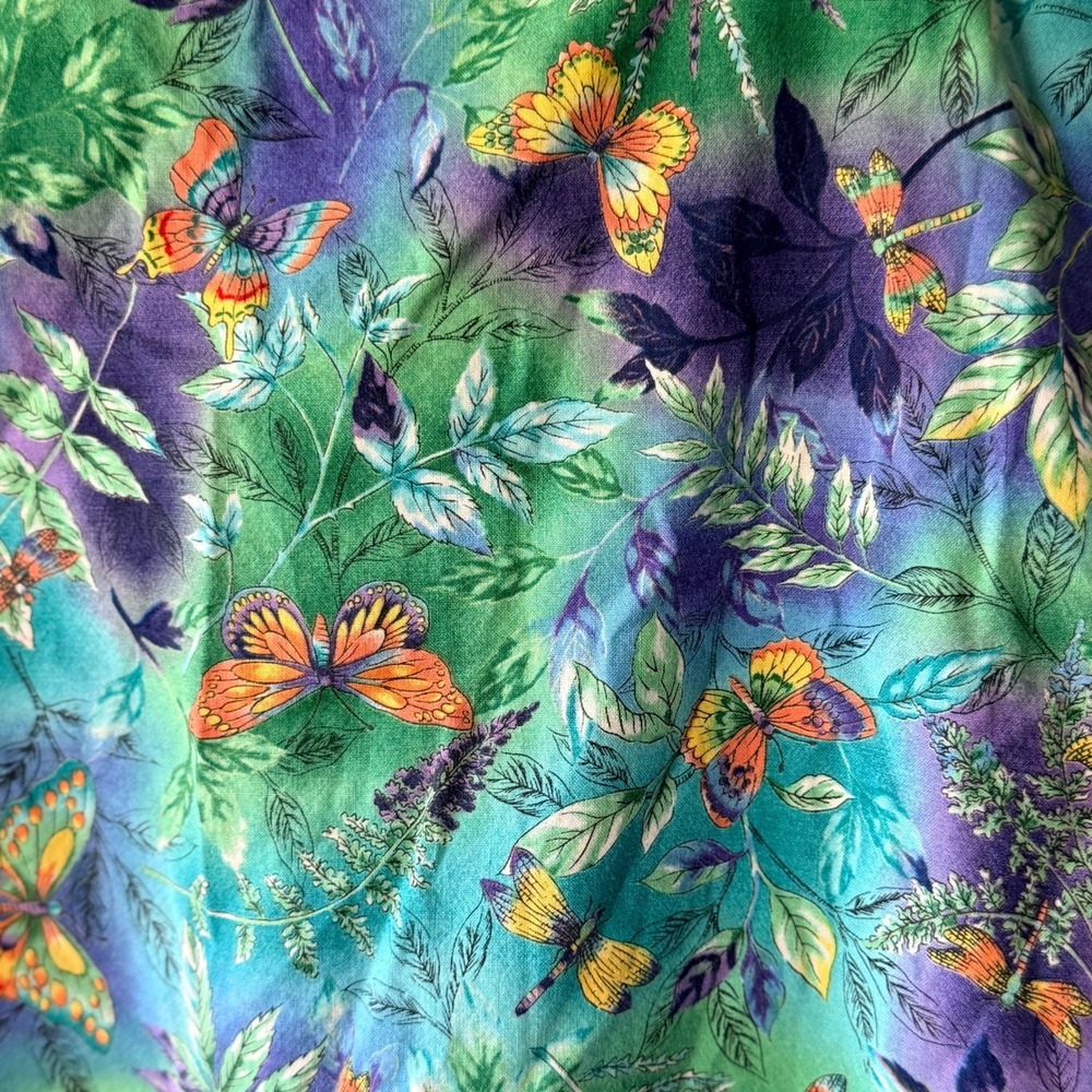Vintage Whimsy Butterfly Dragonfly Print Drop Waist Sundress, Green Purple,S - Picture 4 of 10
